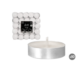 CAIXA 50 TEALIGHT BRANCO 3H 13117
